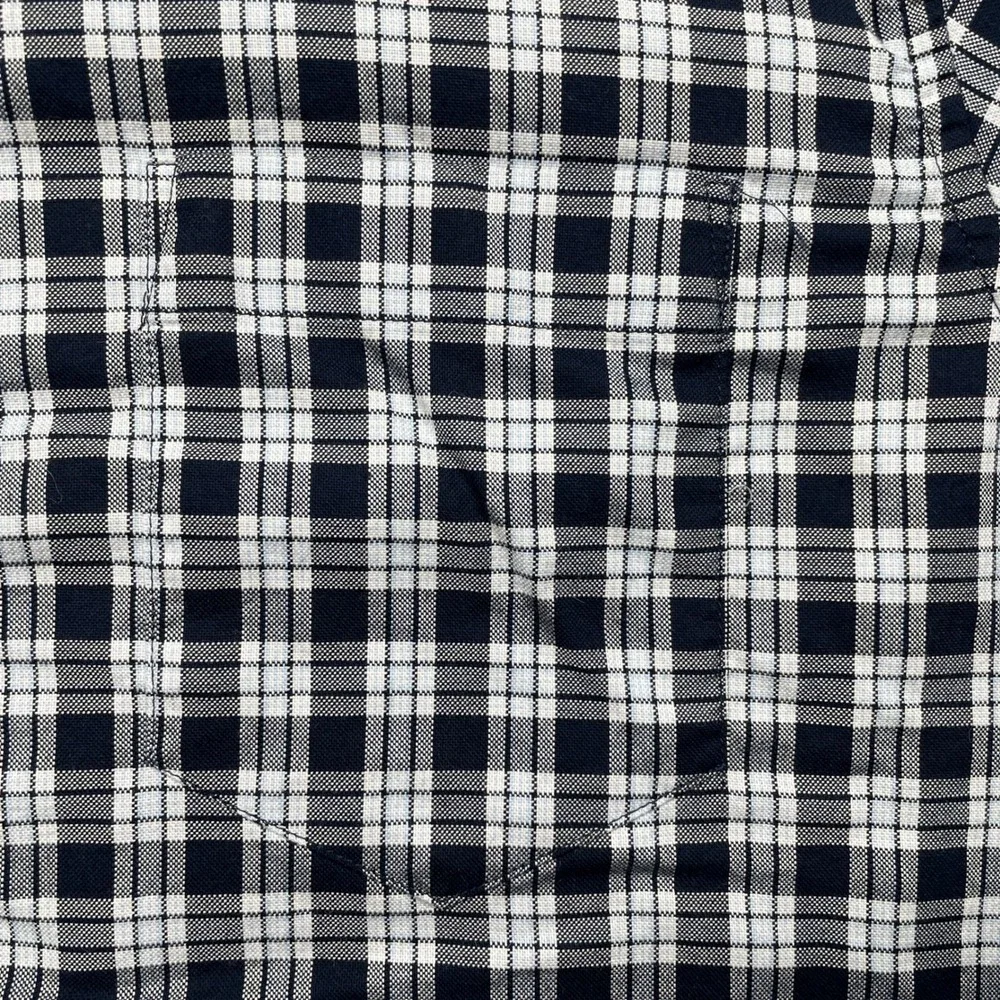 Banana Republic Oxford Shirt Mens Large Navy White Plaid Untucked Fit Cotton